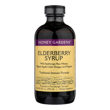 Load image into Gallery viewer, Honey Gardens Elderberry Syrup with Raw Honey, Organic Apple Cider Vinegar, and Propolis
