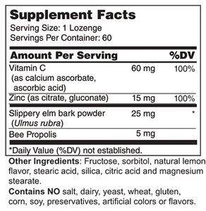 Zinc Lozenges 15 mg (with Vitamin C, Bee Propolis, and Slippery Elm)