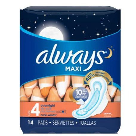 Always Maxi, Size 4, Overnight Pads Wingless, 28 Ct - Water Butlers