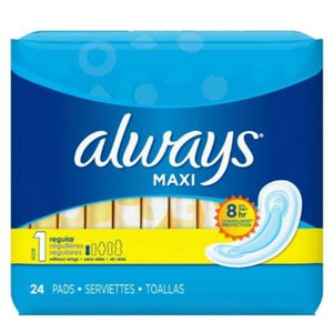 Always Maxi Regular Pad, Unscented Without Wings - Size 1, 24 Count