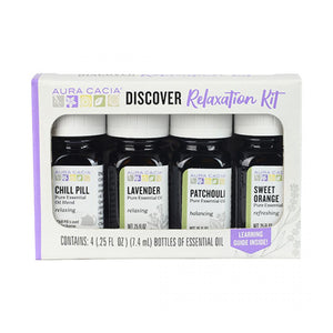 Aura Cacia Discovery Relaxation Essential Oil Kit - Four (4) 0.25 Ounce Bottles