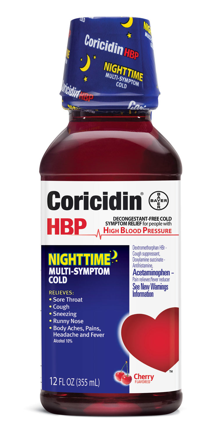 Coricidin HBP Nighttime MultiSymptom Liquid for People with High Blood Pressure - 12 Ounce