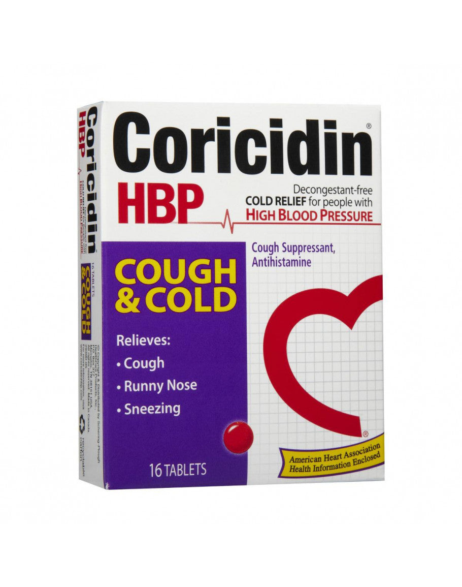 Coricidin HBP Cough & Cold for People with High Blood Pressure - 16 Tablets