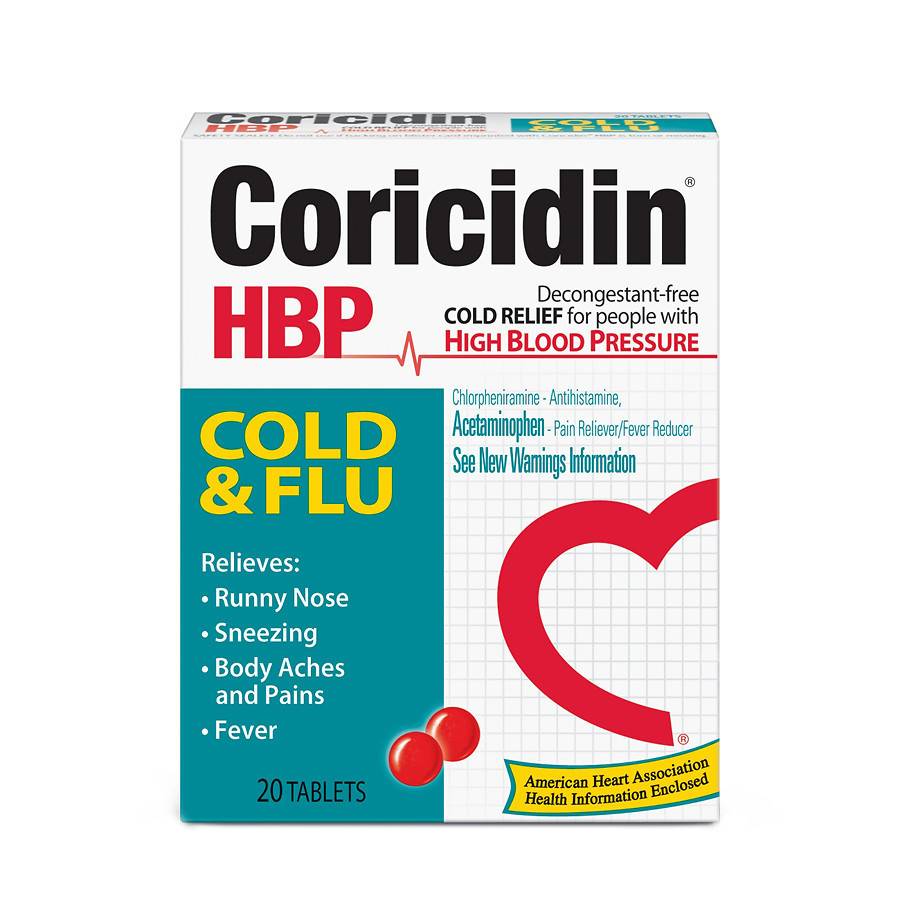 Coricidin HBP Cold & Flu for People with High Blood Pressure - 10 Tablets