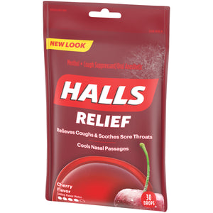 Halls Relief Cherry Cough Drops - 30 Count