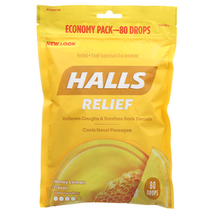 Halls Relief Honey Lemon Cough Drops Family Pack - 80 Count