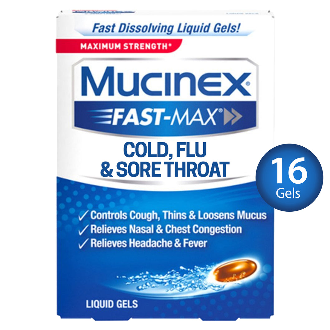 Mucinex Fast Max Cold/Flu Liquidgels, Sore Throat - 16 Count