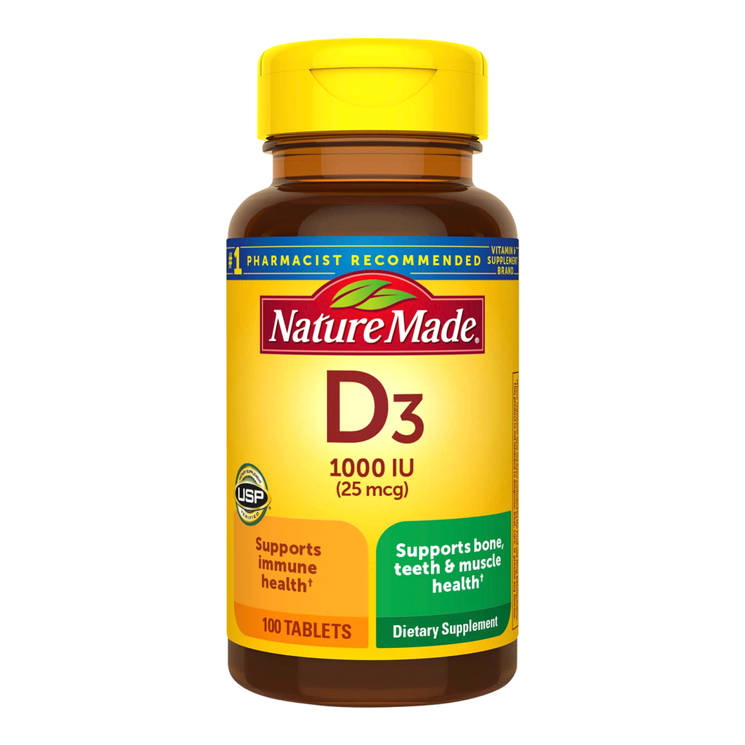 Nature Made Vitamin D3 1000 IU (25 mcg) Tablets - 100 Count