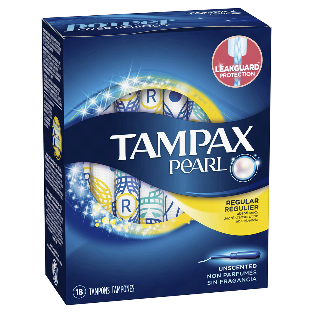 Tampax Pearl Tampons Regular Absorbency with LeakGuard, Unscented - 18 Count