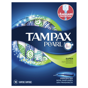 Tampax Pearl Tampons Super Absorbency with LeakGuard, Unscented - 18 Count