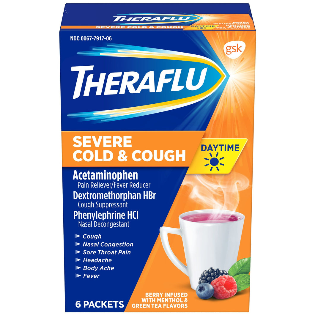 TheraFlu Daytime Severe Cold & Cough Packets, Berry - 6 Count