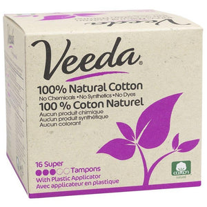 Veeda 100% Natural Cotton Applicator Tampons, Super - 16 Count