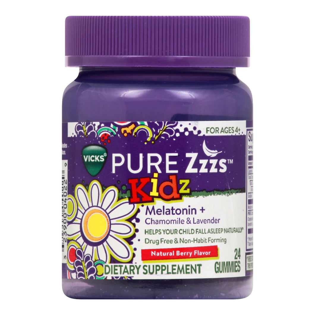 Vick's Pure Zzzs Kidz Melatonin + Chamomile & Lavender Sleep Aid Gummies - 24 Count